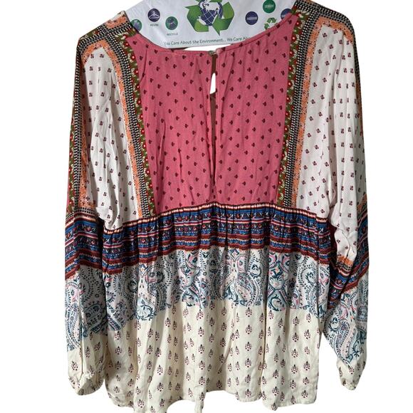 Sundance Peasant Top SZ M Paisley Floral Pink White Cream V Neck Boho Prairie - Picture 2 of 6